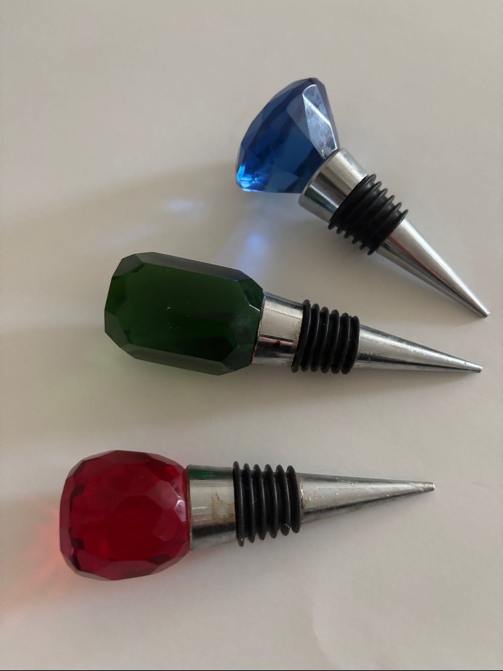 Set of 3 Decorative Faceted Gem Bottle Stoppers